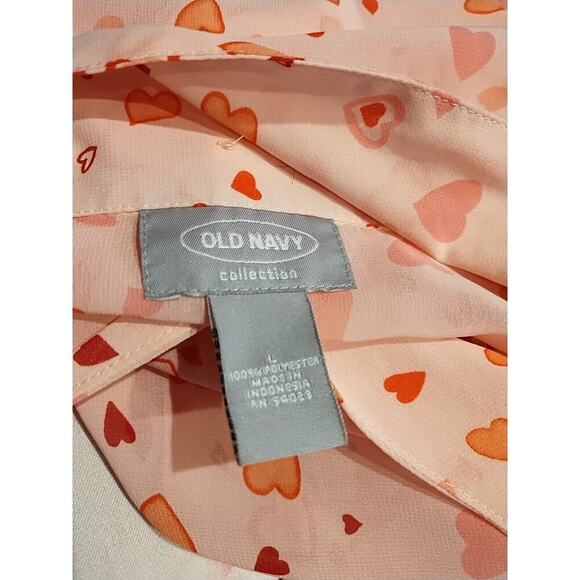 Old Navy Top Womens Large Pink Hearts 3/4 Sleeve Sheer Button Valentines Day - Picture 6 of 6